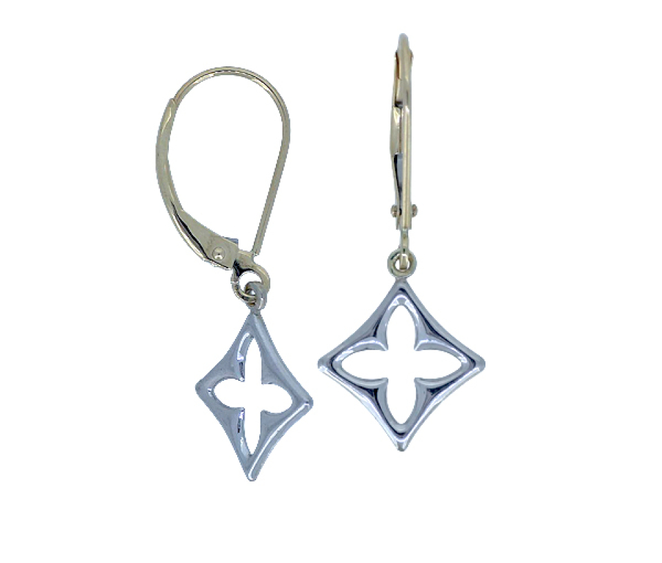 BOUCLES TRÈFLE DANS UN LOSANGE EN OR 2 TONS - SJ TREBOU01 - BIJOUTERIE SUISSE INC.