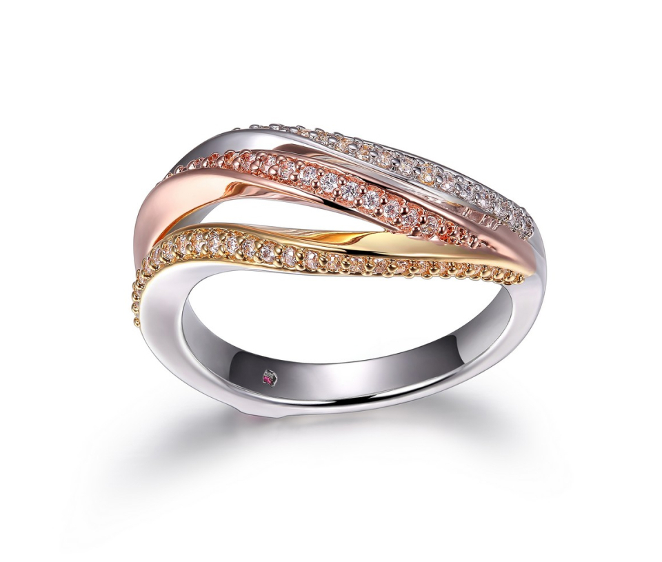 BAGUE ELLE EN ARGENT RHODIÉ 3 TONS SERTIE DE CUBIQUES ZIRCONIAS - PJ R4LA6W00AC - ELLE
