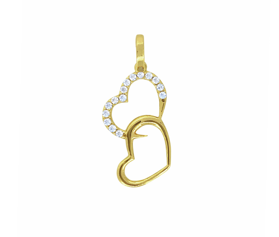 PENDENTIF TROIS COEUR ENLACÉS EN OR JAUNE SERTI DE CUBIQUES ZIRCONIAS - MB COEUR89 - BIJOUX D'IMPORTATION
