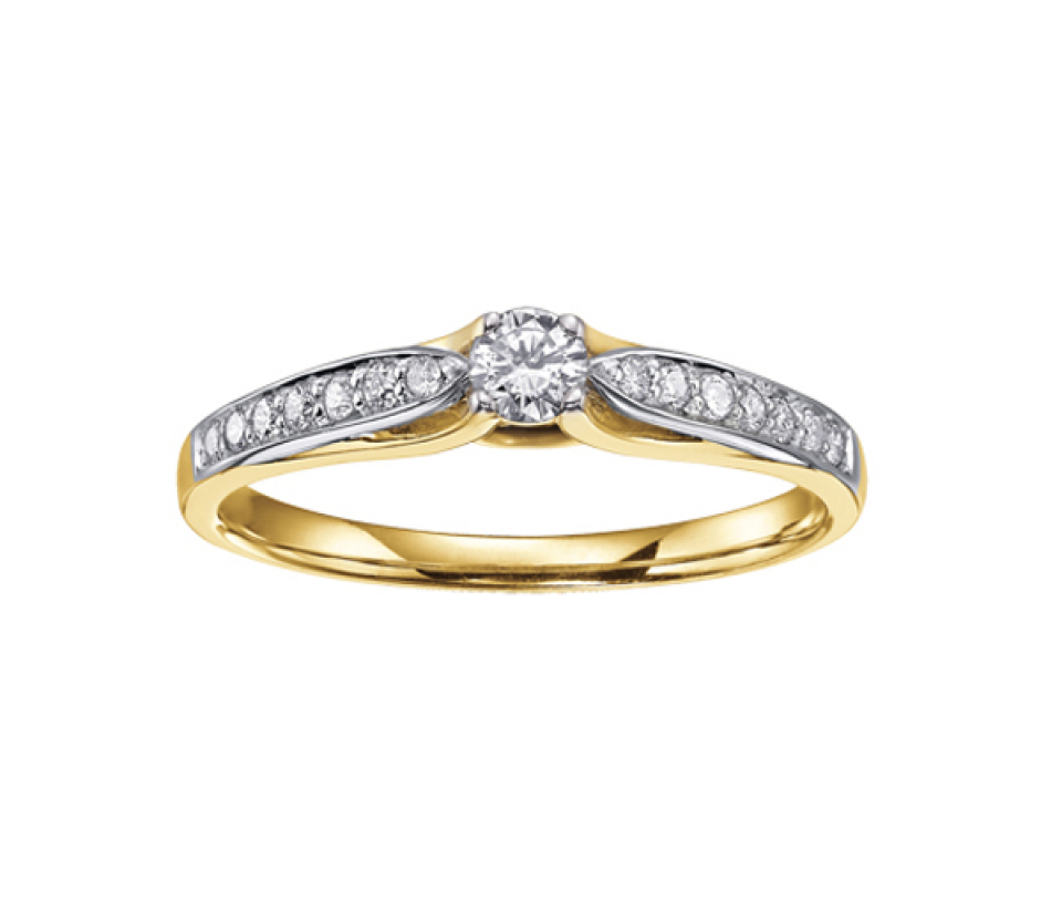 BAGUE EN OR 2 TONS SERTIE D'UN DIAMANT CANADIEN ET DE DIAMANTS - CR AM216Y25 - BIJOUX CANADIEN
