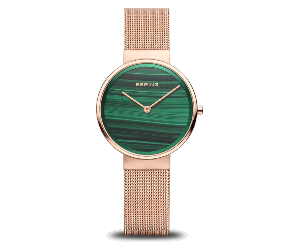 MONTRE POUR DAME BERING EN ACIER/PVD OR ROSE FOND MALACHITE - MI 14531/368 - BERING