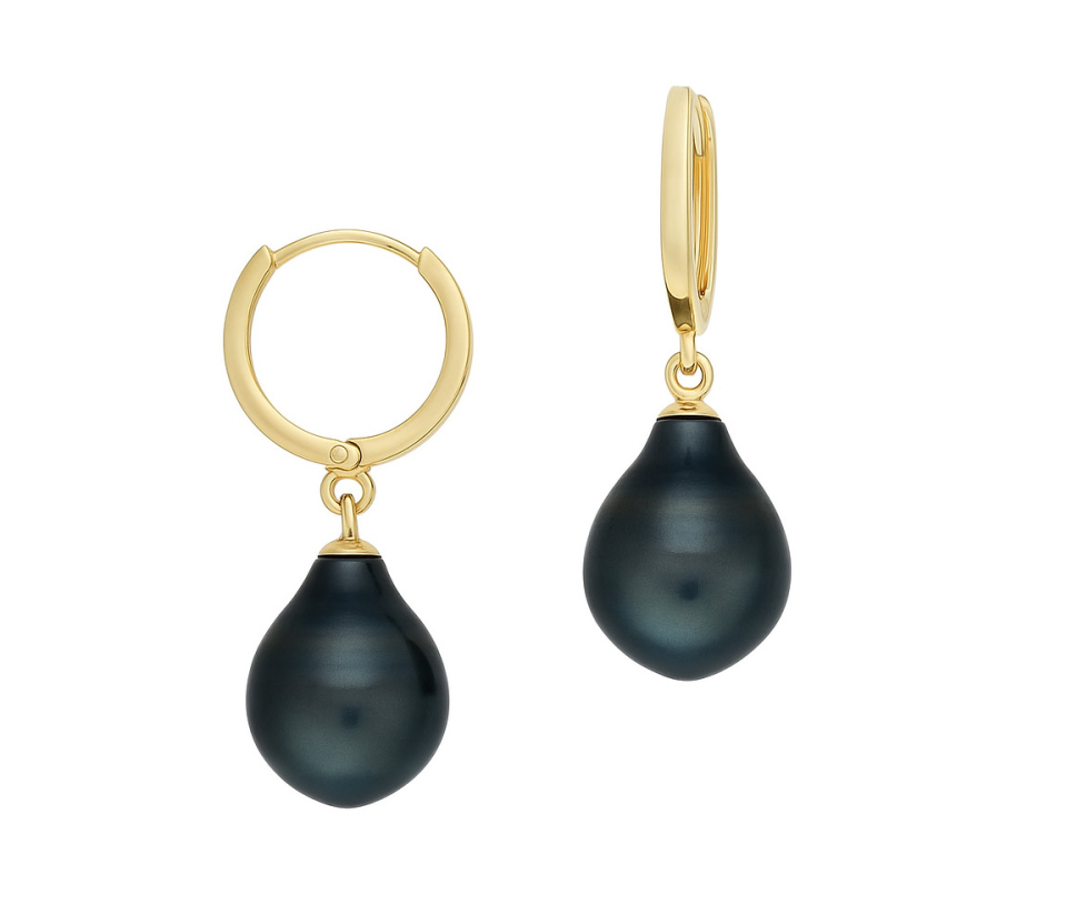 BOUCLES HUGGIES EN ARGENT/PVD OR SERTIES DE PERLES DE TAHITI - AR GIA1420/1011 - PERLE D'IMPORTATION