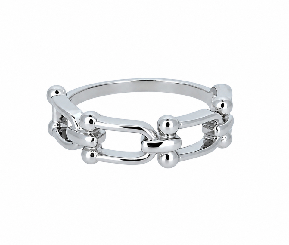 BAGUE À MAILLE EN U EN ARGENT RHODIÉ