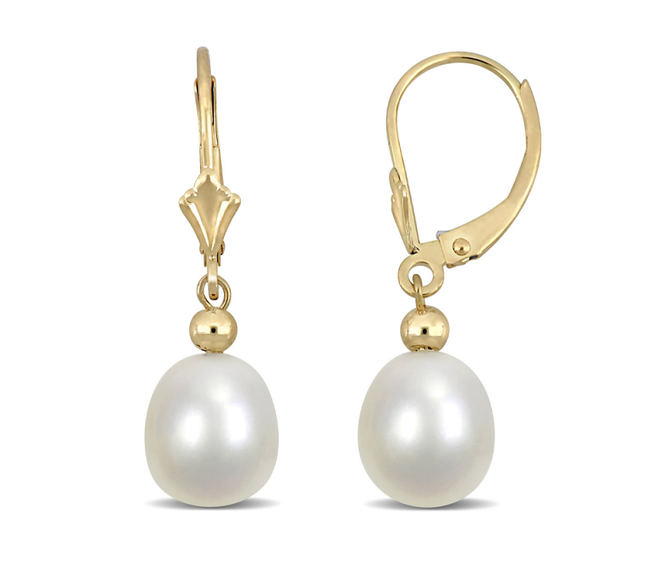 BOUCLES EN OR JAUNE SERTIES DE PERLES D'EAU DOUCE OBLONG - DM ERK0408 - PERLE D'IMPORTATION