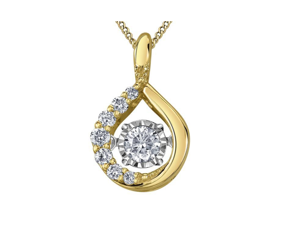 PENDENTIF EN OR JAUNE ET BLANC SERTI D'UN DIAMANT DANSANT ET DE DIAMANTS - CR DD8302 - BIJOUX CANADIEN