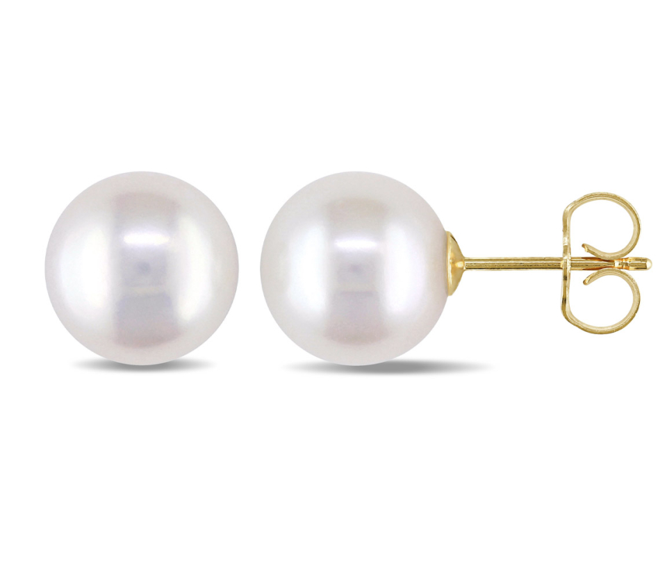 BOUCLES EN OR JAUNE SERTIES DE PERLES D'EAU DOUCE RONDES - DM ECFK209 - PERLE D'IMPORTATION