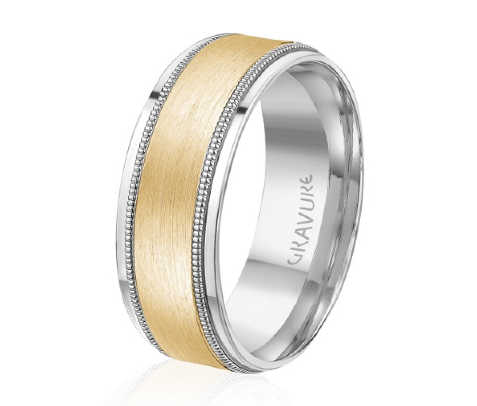 JONC EN OR OU EN PLATINE AVEC MOTIF MILGRAIN, SATINÉ AU CENTRE - ML GH1373WY14 - MALO 