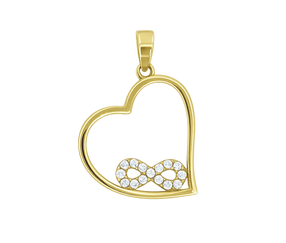 PENDENTIF COEUR/INFINI EN OR JAUNE OU BLANC SERTI DE CUBIQUES ZIRCONIAS - MB COEUR90Y - BIJOUX D'IMPORTATION