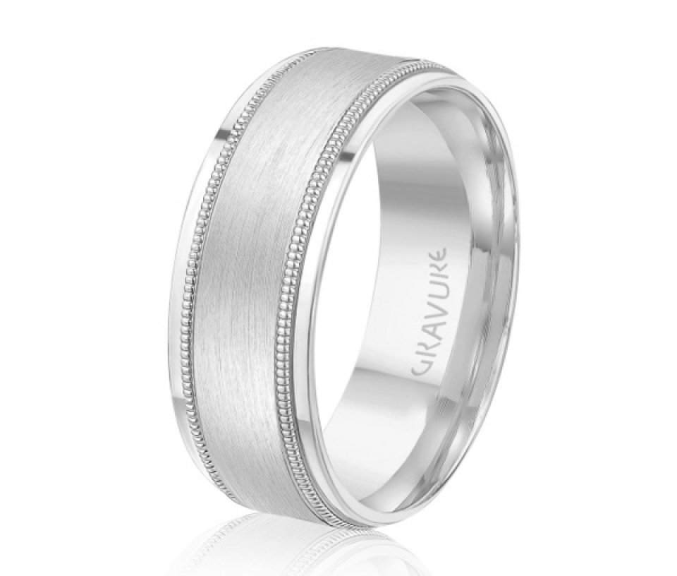 JONC EN OR OU EN PLATINE AVEC MOTIF MILGRAIN, SATINÉ AU CENTRE - ML GH1373W18 - MALO 