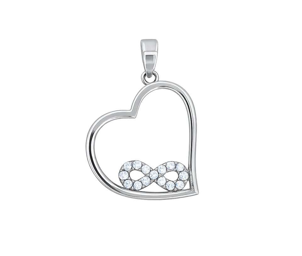 PENDENTIF COEUR/INFINI EN OR JAUNE OU BLANC SERTI DE CUBIQUES ZIRCONIAS - MB COEUR90W - BIJOUX D'IMPORTATION