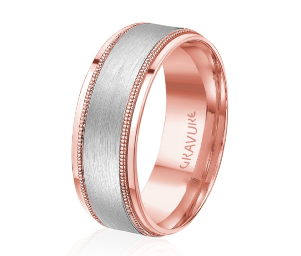 JONC EN OR OU EN PLATINE AVEC MOTIF MILGRAIN, SATINÉ AU CENTRE - ML GH1373PW18 - MALO 