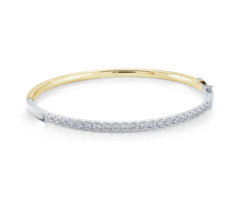BRACELET BANGLE EN ACIER/PVD OR 2 TONS SERTI DE CUBIQUES ZIRCONIAS - IG SWBG112YW - VELORIA