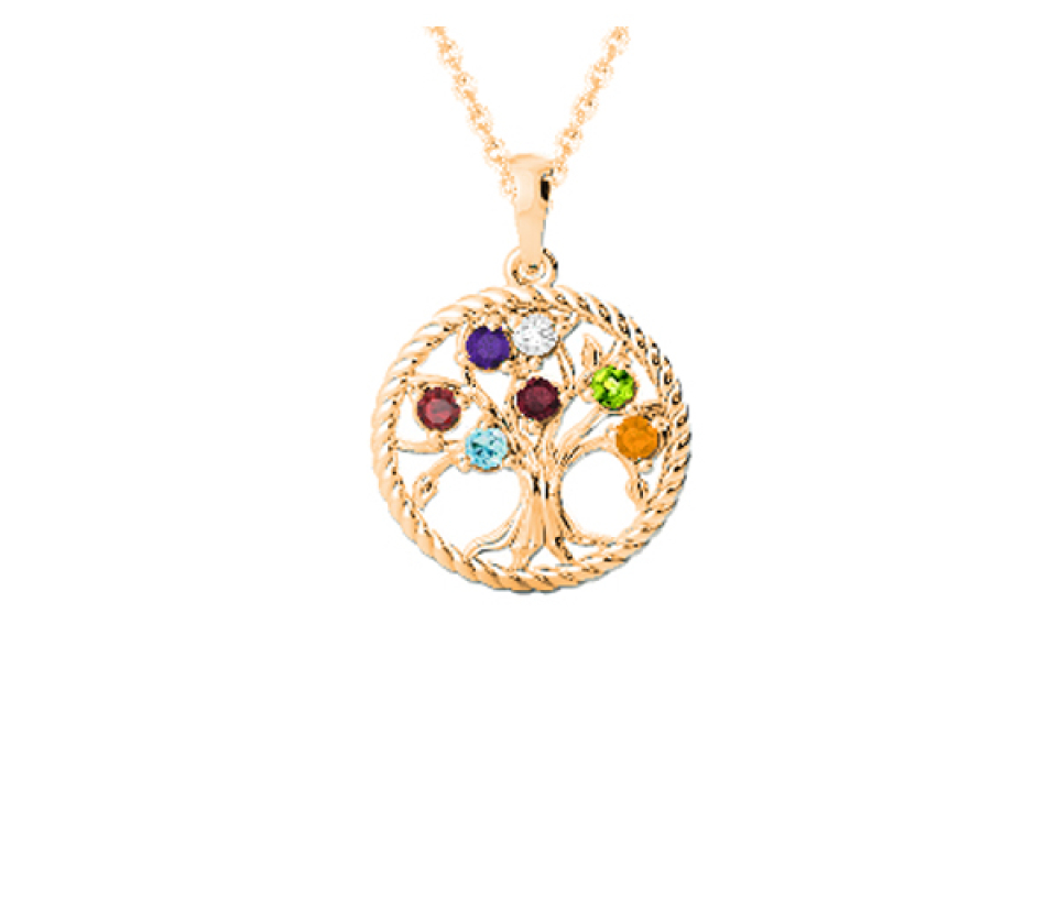 PENDENTIF FAMILIAL ARBRE DE VIE EN ARGENT OU EN OR 10K SERTI DE PIERRES VÉRITABLES - BH FG103PY - BEVERLY HILLS