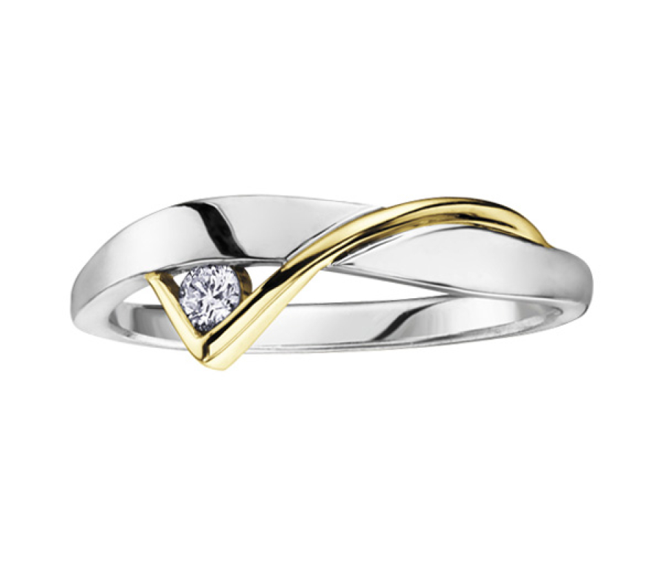 BAGUE EN OR 10K 2 TONS SERTIE D'UN DIAMANT CANADIEN - CR AM115WY - DIAMANT CANADIEN