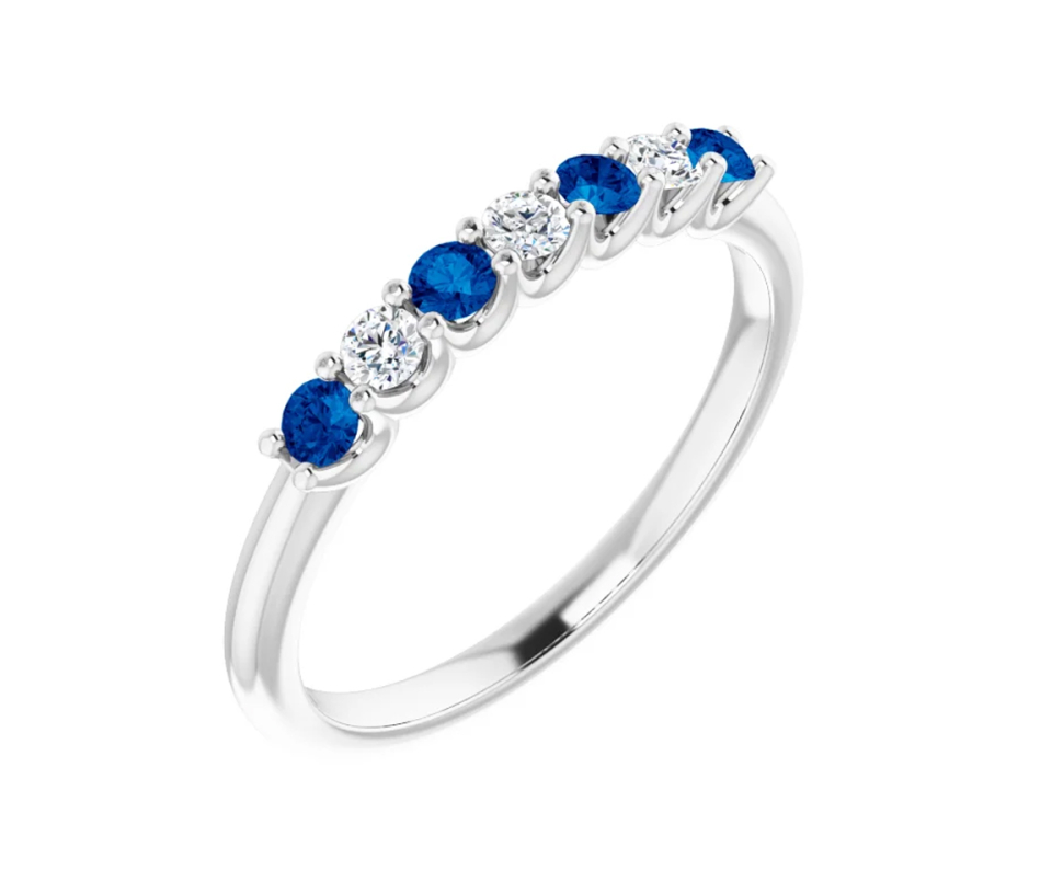 JONC SEMI-ÉTERNITÉ EN OR 14K BLANC SERTI DE SAPHIRS ET DE DIAMANTS - ST 123658WSAD - BIJOUX IMPORTATION