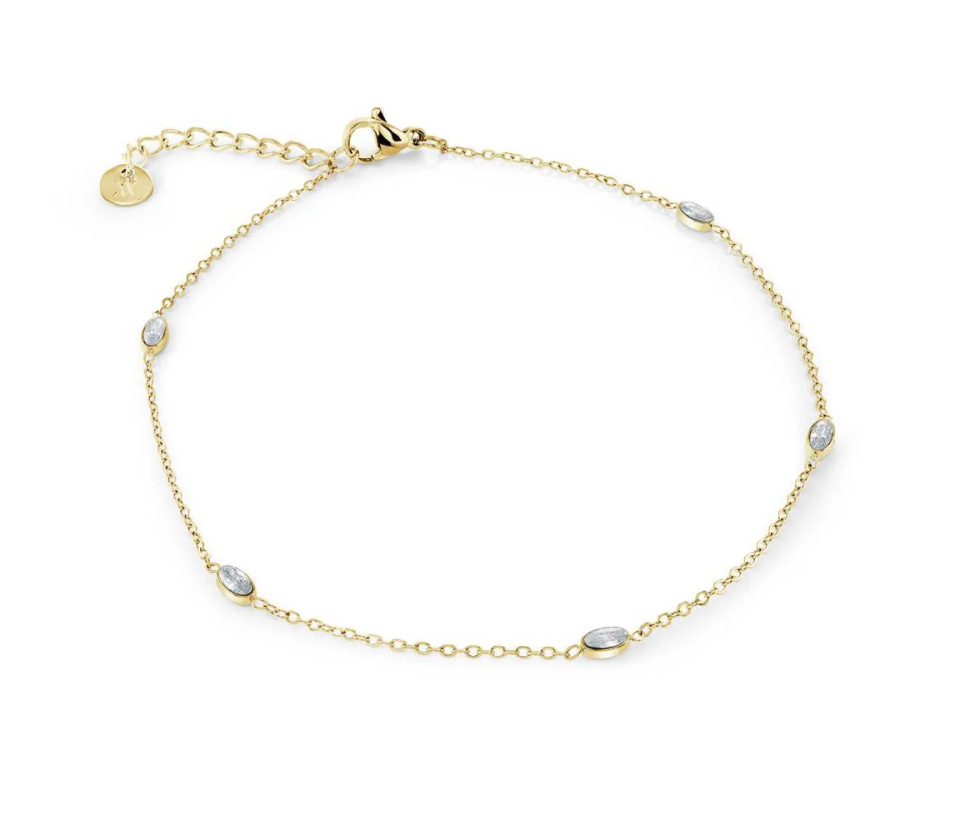 BRACELET EN ACIER OU ACIER/PVD OR À MAILLE ROLO OVALE SERTI DE CUBIQUES ZIRCONIAS - IG SWB262GO - VELORIA