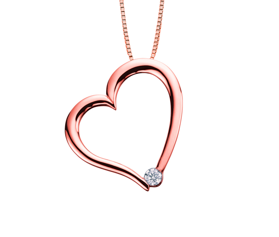PENDENTIF COEUR EN OR 10K SERTI D'UN DIAMANT CANADIEN - CR AM126R - DIAMANT CANADIEN
