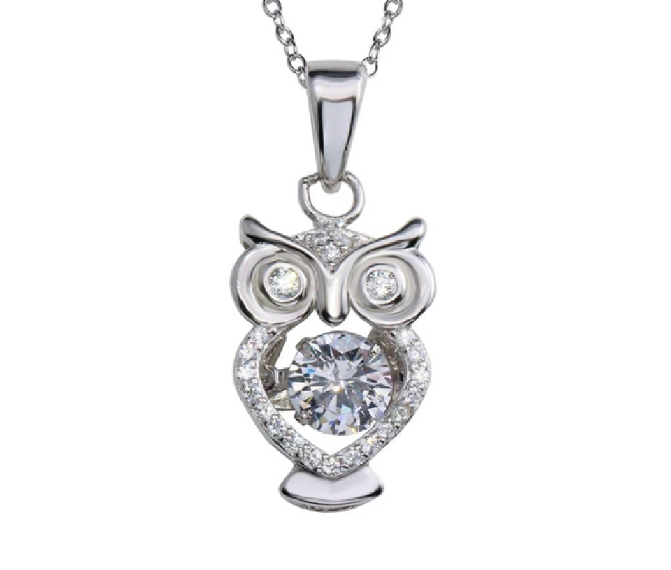 PENDENTIF HIBOU EN ARGENT RHODIÉ SERTI DE CUBIQUES ZIRCONIAS DONT UN DANSANT - SP STP01683RH - BIJOUX D'IMPORTATION