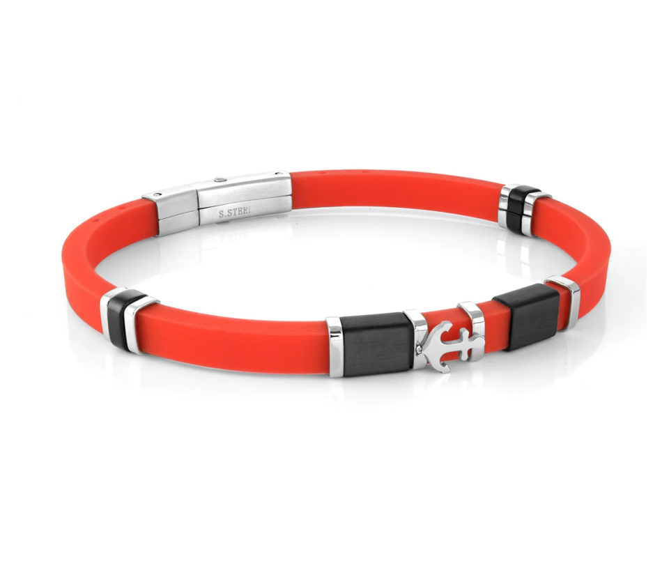 BRACELET EN CAOUTCHOUC ET ACIER AVEC BRELOQUE ANCRE - IG SBR1/ROUGE - ITALGEM