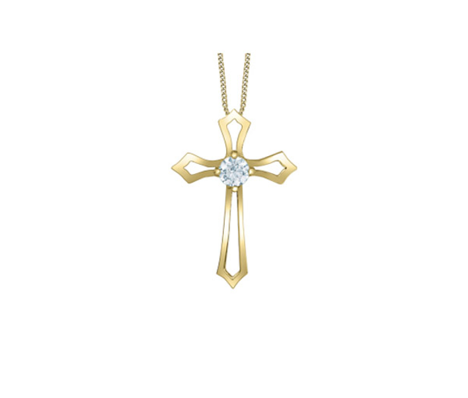 PENDENTIF CROIX AJOURÉE EN OR JAUNE SERTI D'UN DIAMANT DE LABORATOIRE - CR 70022 - BIJOUX CANADIEN