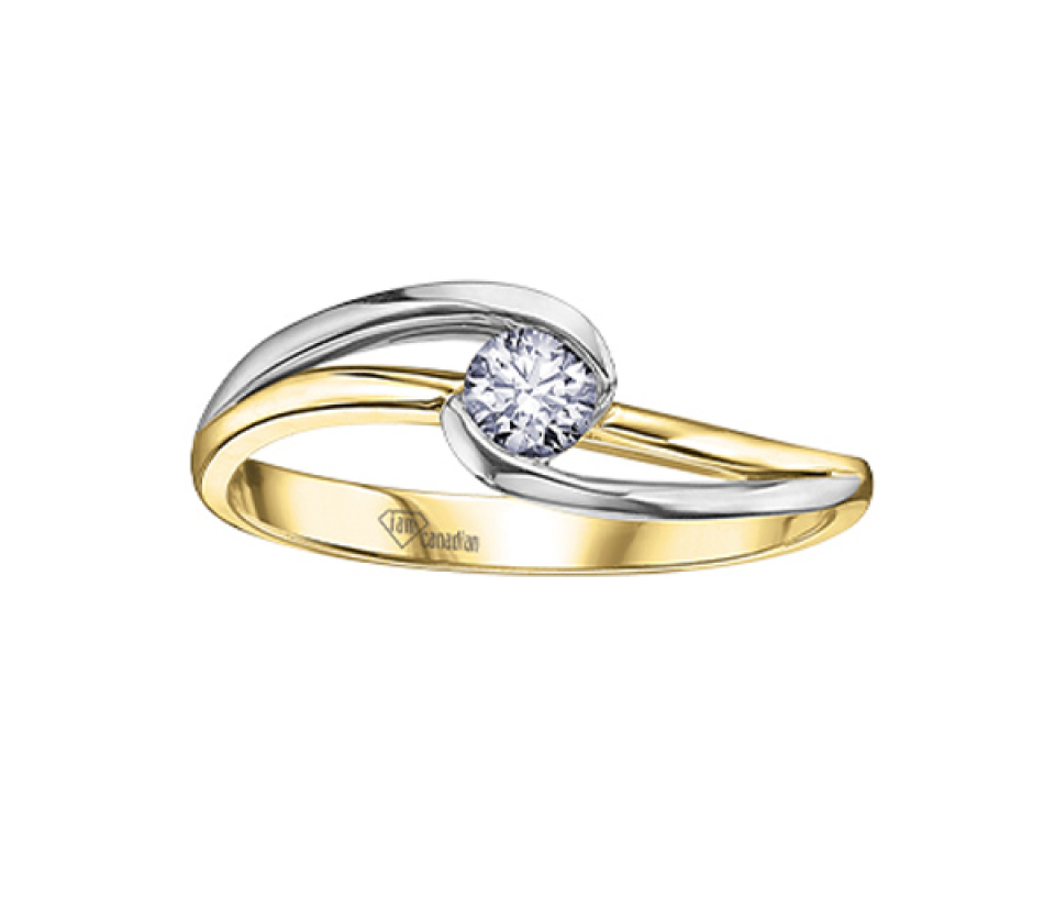 BAGUE EN OR 14K 2 TONS SERTIE D'UN DIAMANT CANADIEN - CR AM107YW23 - DIAMANT CANADIEN