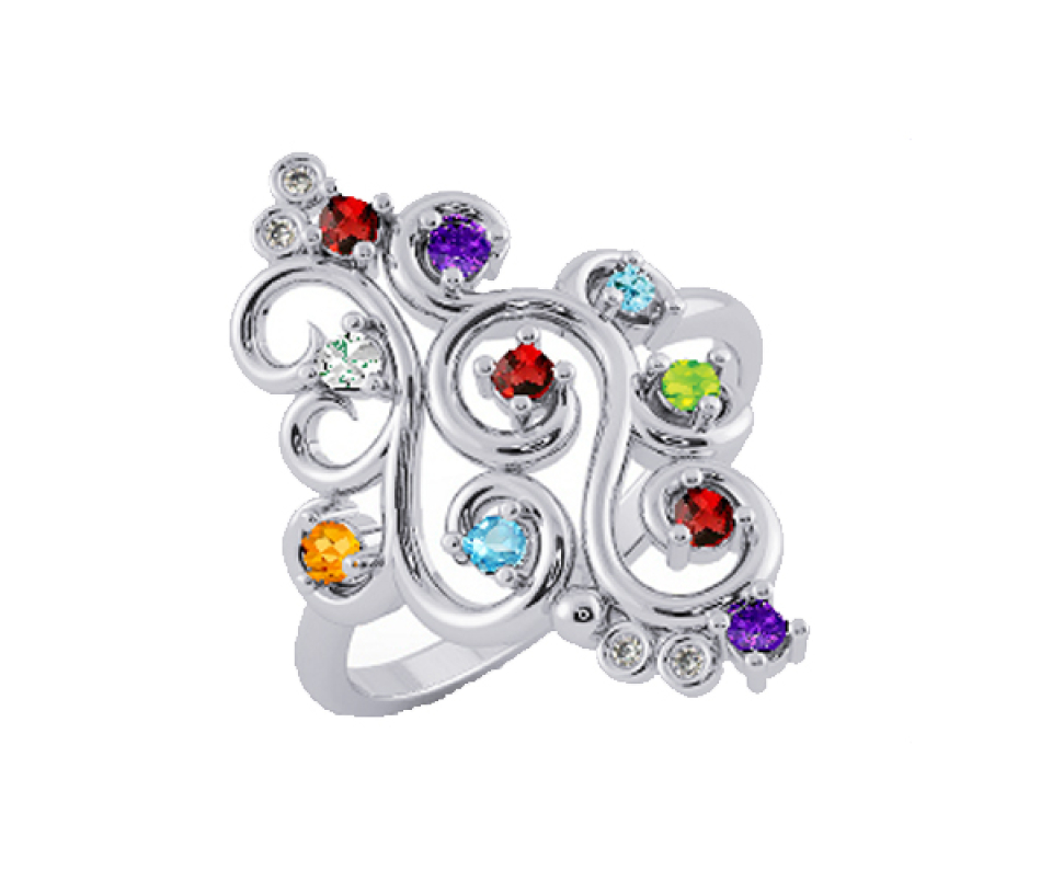 BAGUE FAMILLIALE EN ARGENT OU EN OR SERTIE DE PIERRES NATURELLES - BH FJ110W - BEVERLY HILLS
