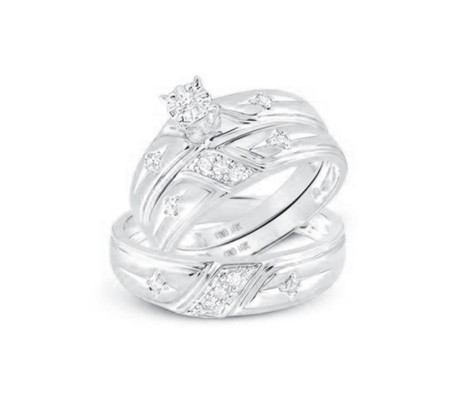 ENSEMBLE D'ALLIANCES 3 MORCEAUX EN OR 2 TONS OU BLANC SERTIES DE DIAMANTS - GD 17574W - BIJOUX D'IMPORTATION