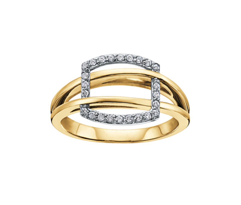 BAGUE EN OR 10K 2 TONS SERTIE DE DIAMANTS - CR DD2149Y - BIJOUX CANADIEN