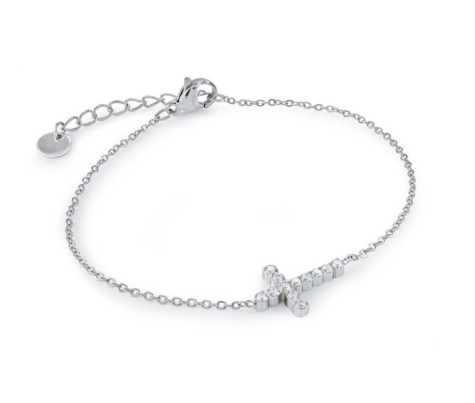 BRACELET CROIX EN ACIER OU ACIER/PVD OR SERTI DE CUBIQUES ZIRCONIAS - IG SWB256 - VELORIA