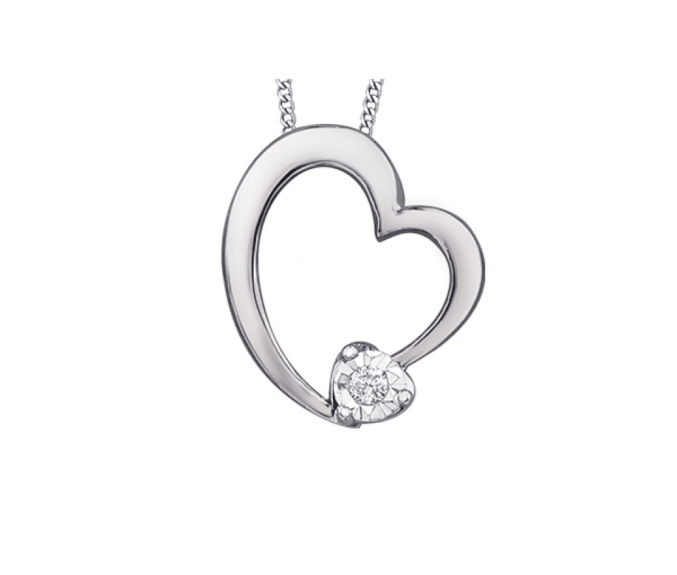PENDENTIF COEUR AJOURÉ EN OR SERTI D'UN DIAMANT - CR DD7782W - BIJOUX CANADIEN