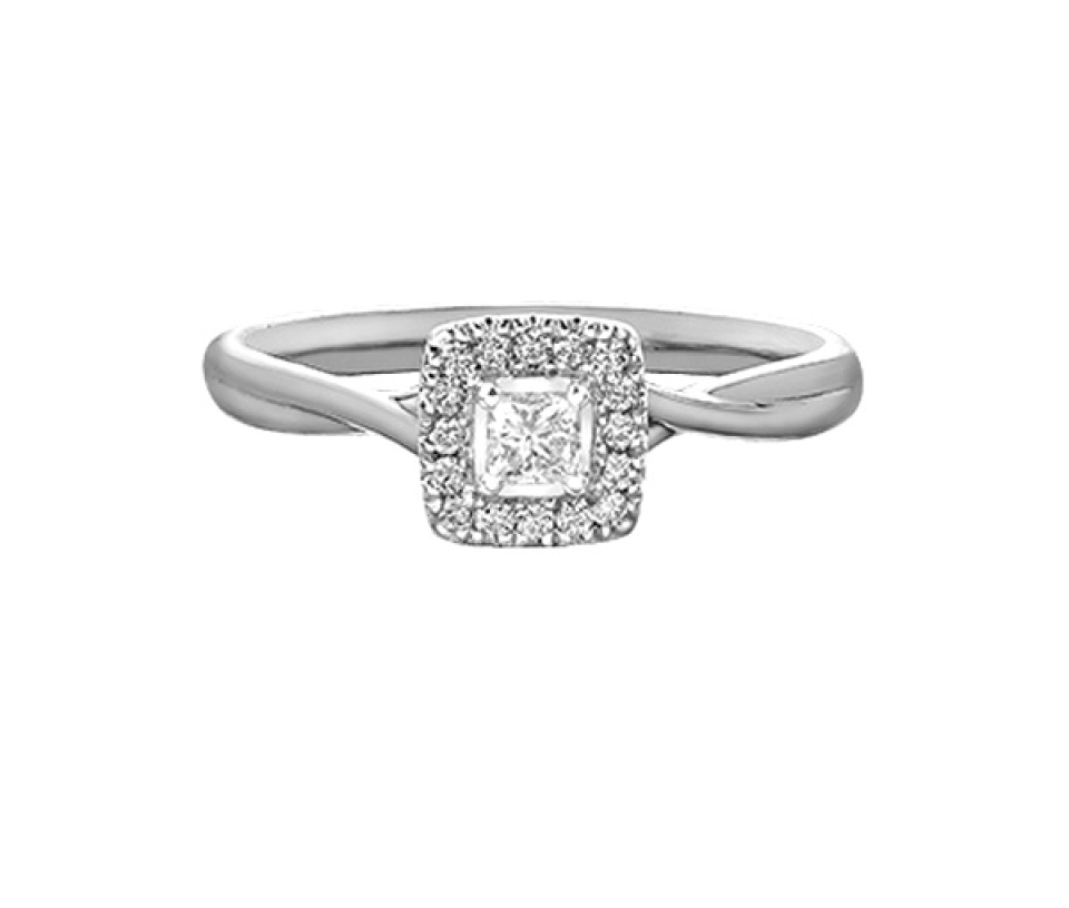 BAGUE EN OR SERTIE D'UN DIAMANT CANADIEN DE TAILLE PRINCESSE ET DE DIAMANTS - CR AM423W20 - DIAMANT CANADIEN