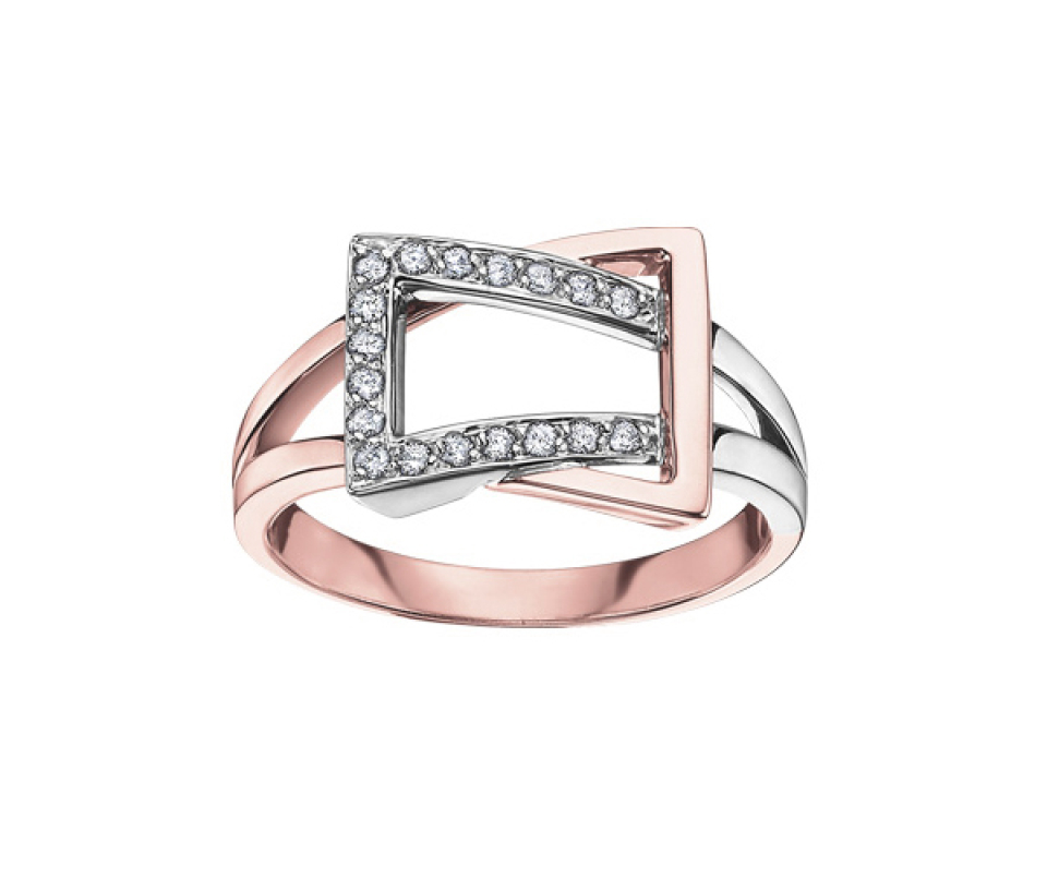 BAGUE EN OR 10K 2 TONS SERTIE DE DIAMANTS - CR DD2237 - BIJOUX CANADIEN