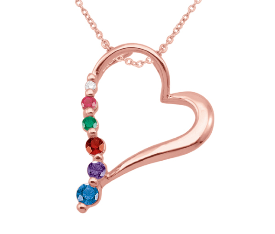 PENDENTIF FAMILIAL COEUR EN ARGENT OU EN OR SERTI DE PIERRES SYNTHÉTIQUE OU VÉRITABLES - PG 30026R - PERSONALIZED GEM