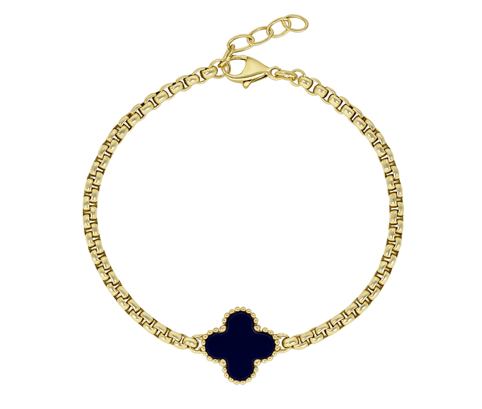 BRACELET EN ACIER OU ACIER/PVD OR SERTI D'UN TRÈFLE EN ONYX - IG SMB837GO - ITALGEM