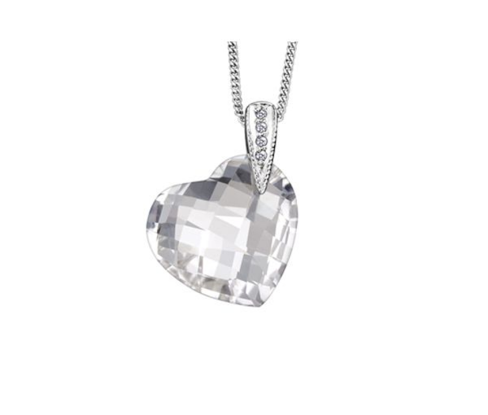 PENDENTIF COEUR DE QUARTZ BLANC EN OR BLANC SERTI DE DIAMANTS - CR DD2330 - BIJOUX CANADIEN
