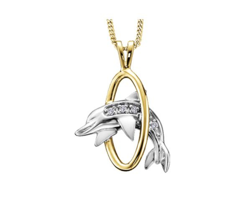 PENDENTIF DAUPHIN EN OR 10K 2 TONS SERTI DE DIAMANTS - CR DD2416 - BIJOUX CANADIEN