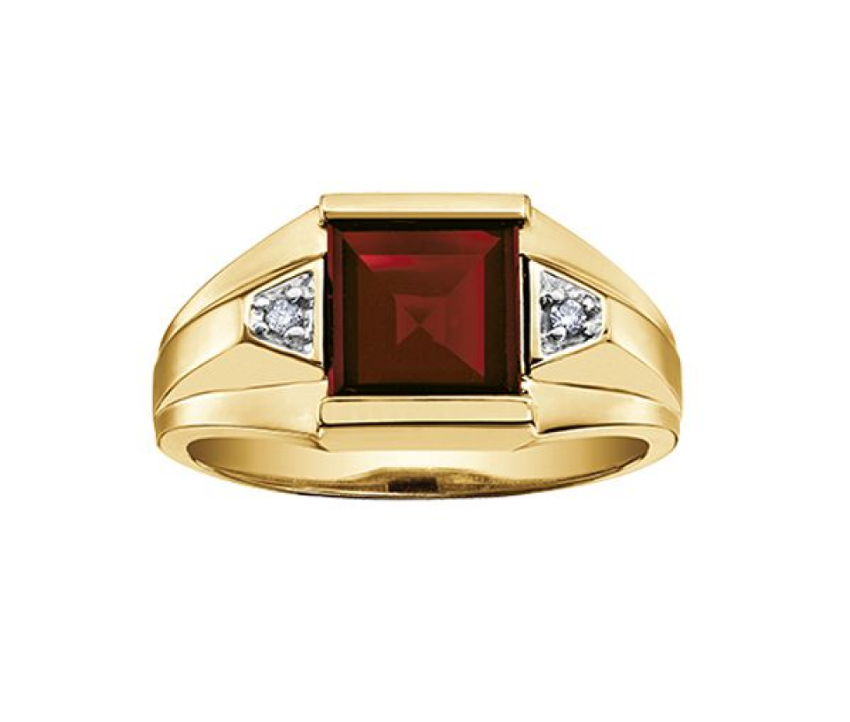 BAGUE EN OR SERTIE D'UN GRENAT ET DE DIAMANTS - CR DD2612 - BIJOUX CANADIEN