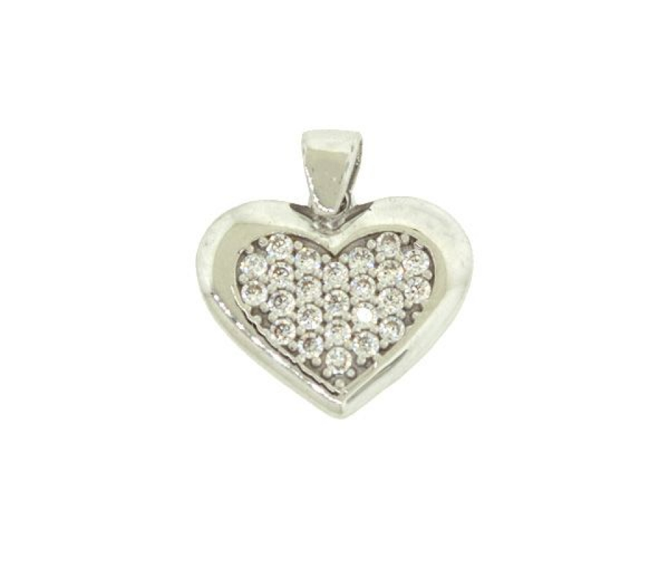 PENDENTIF COEUR EN OR BLANC SERTI D'UN PAVÉ DE CUBIQUES ZIRCONIAS - MB COEUR81 - BIJOUX D'IMPORTATION