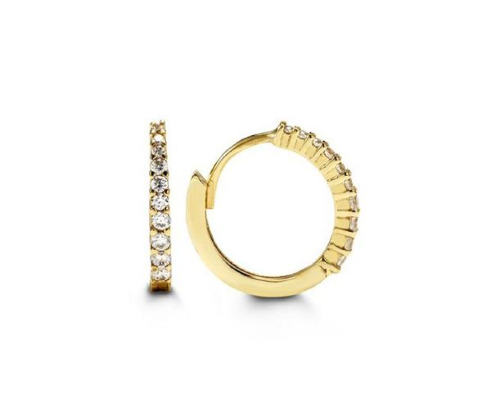 BOUCLES HUGGIES EN OR JAUNE SERTIES DE CUBIQUES ZIRCONIAS - SY 6041 - BIJOUX D'IMPORTATION