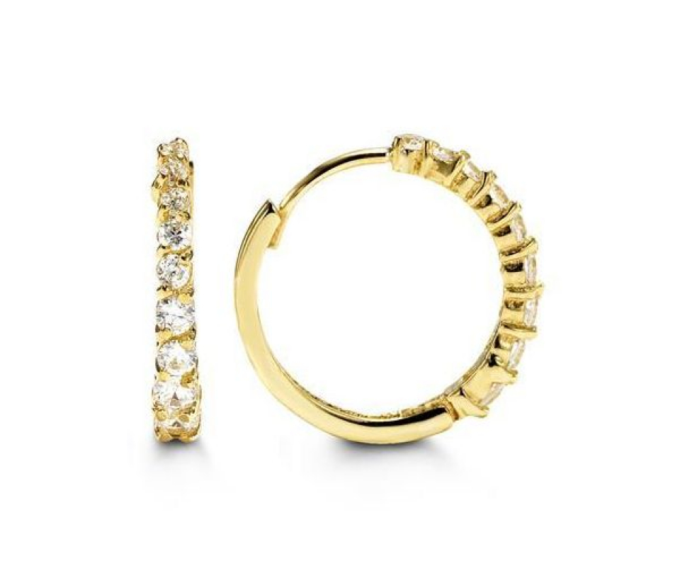 BOUCLES HUGGIES EN OR JAUNE SERTIES DE CUBIQUES ZIRCONIAS - SY 6042 - BIJOUX D'IMPORTATION