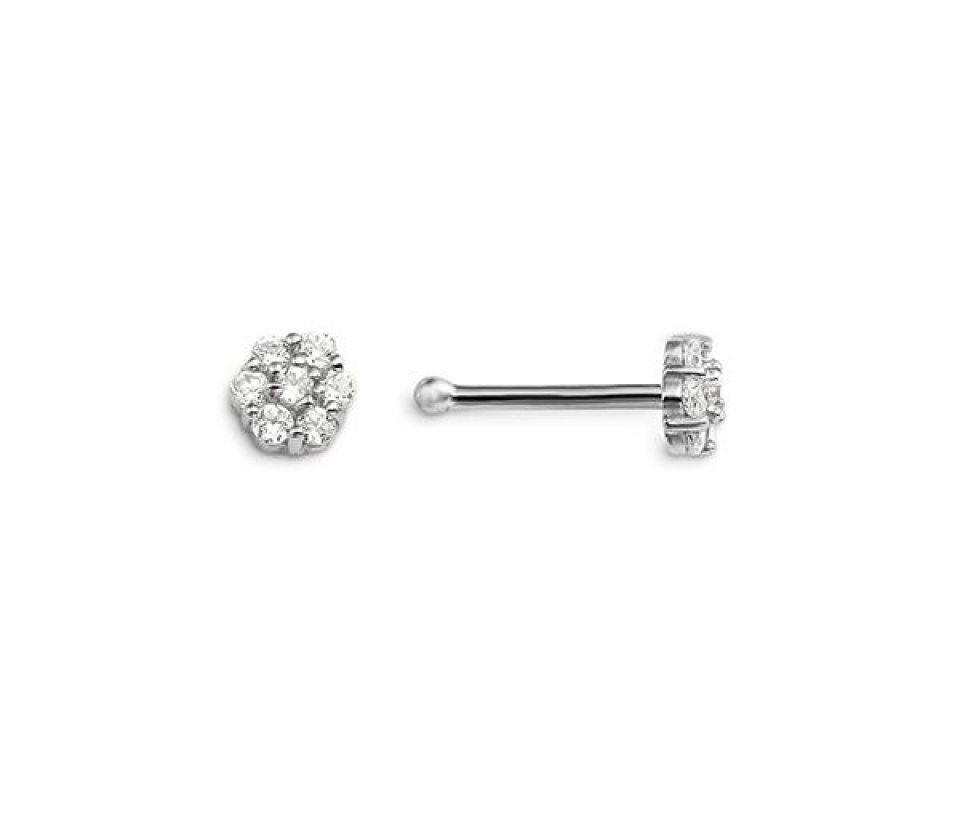 BOUCLE NEZ 14K TIGE DROITE FLEUR CZ - SY 7047W - BIJOUX D'IMPORTATION