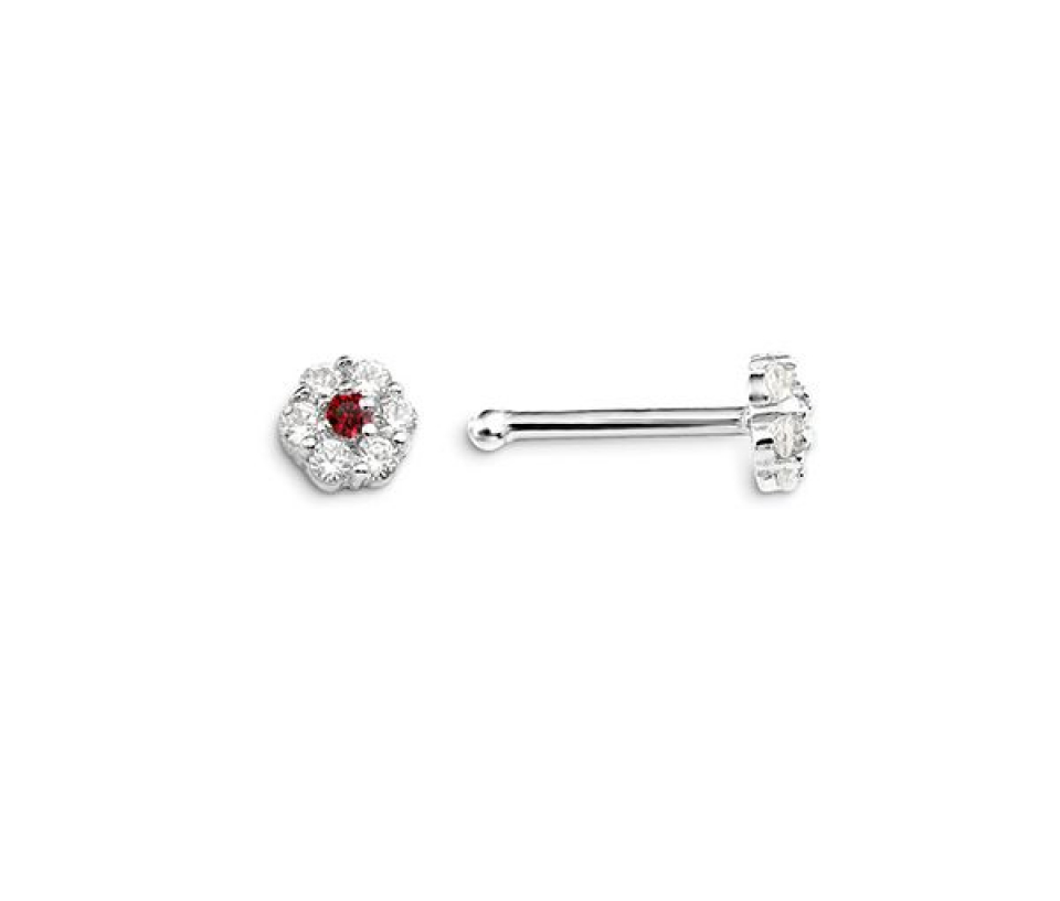BOUCLE NEZ 14K TIGE DROITE FLEUR CZ - SY 7048W - BIJOUX D'IMPORTATION