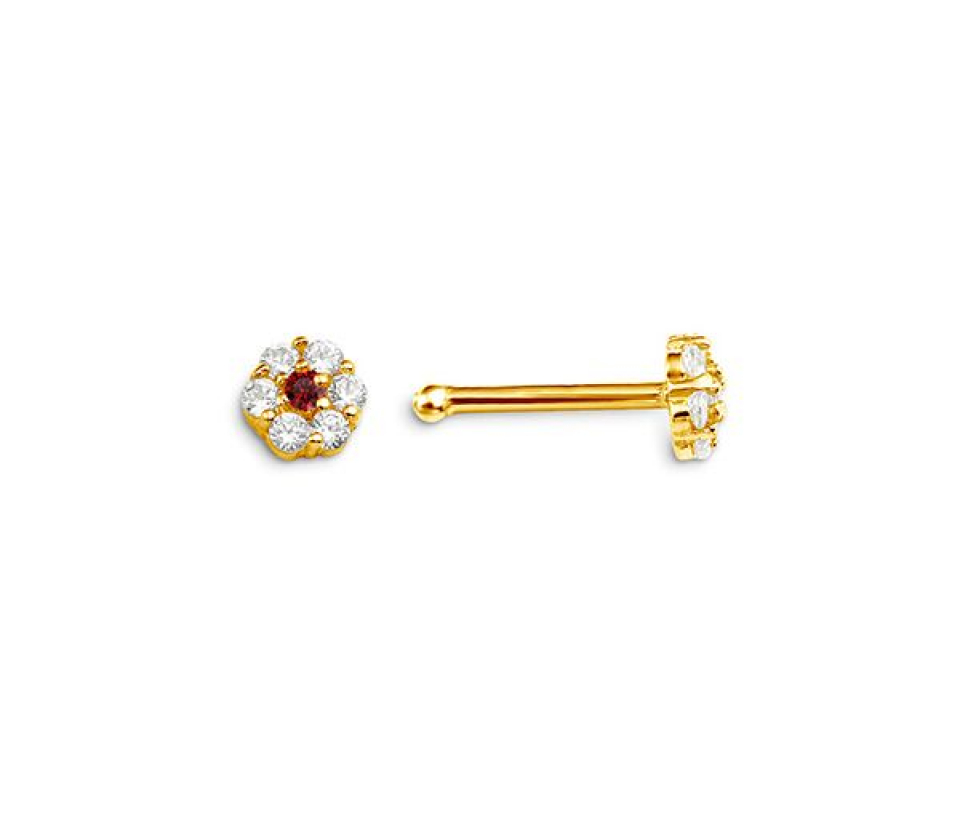 BOUCLE NEZ 14K TIGE DROITE FLEUR CZ - SY 7048Y - BIJOUX D'IMPORTATION