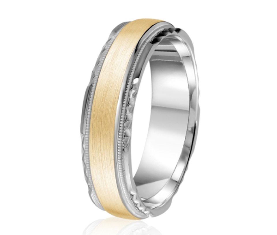 JONC EN OR OU EN PLATINE AVEC FINI SATINÉ AVEC MOTIF MILGRAIN ET TAILLE DIAMANT SUR LES CÔTÉS - ML GH1265WY10 - MALO 