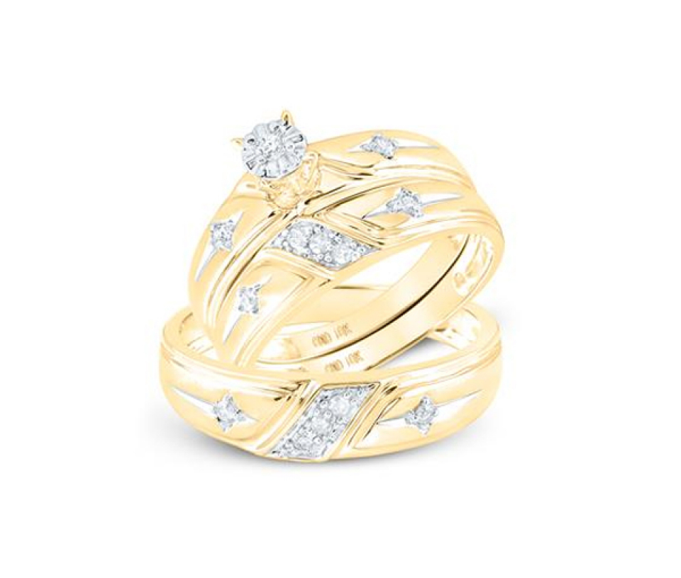 ENSEMBLE D'ALLIANCES 3 MORCEAUX EN OR 2 TONS OU BLANC SERTIES DE DIAMANTS - GD 17574Y - BIJOUX D'IMPORTATION