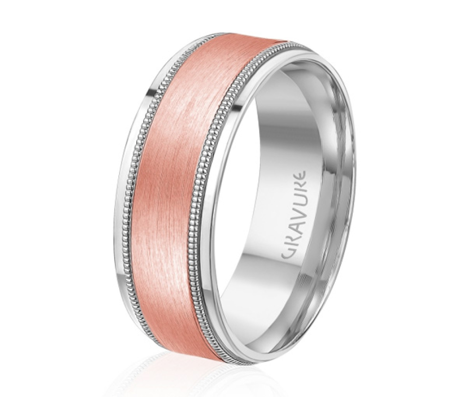 JONC EN OR OU EN PLATINE AVEC MOTIF MILGRAIN, SATINÉ AU CENTRE - ML GH1373WP14 - MALO 