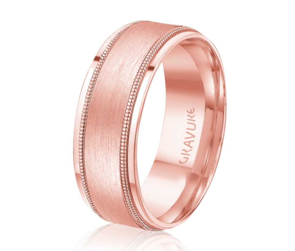 JONC EN OR OU EN PLATINE AVEC MOTIF MILGRAIN, SATINÉ AU CENTRE - ML GH1373P14 - MALO 