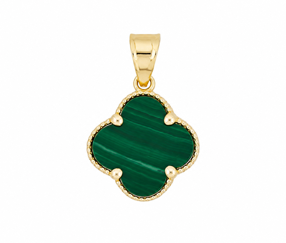 PENDENTIF TRÈFLE EN OR SERTI DE MALACHITE