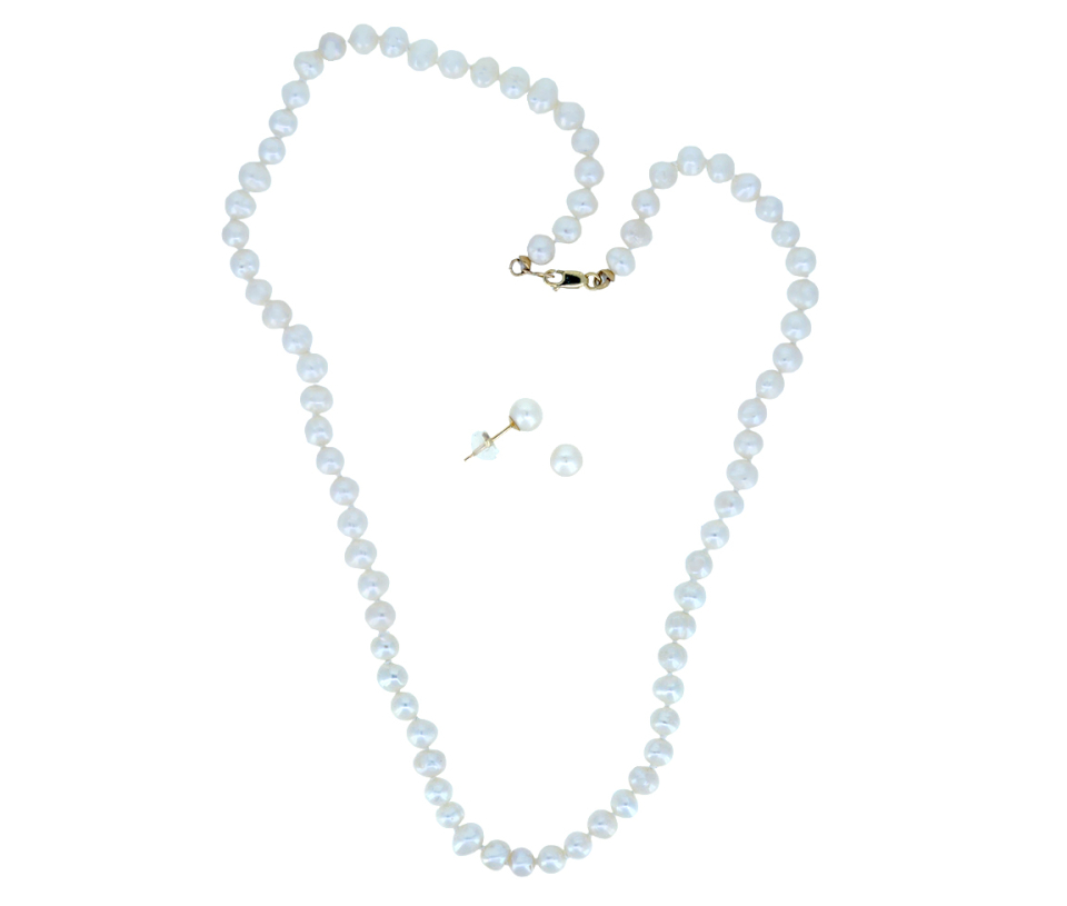 ENSEMBLE COLLIER/BOUCLES EN OR SERTIS DE PERLES D'EAU DOUCE - SJ A50Y555/18 - BIJOUTERIE SUISSE INC.