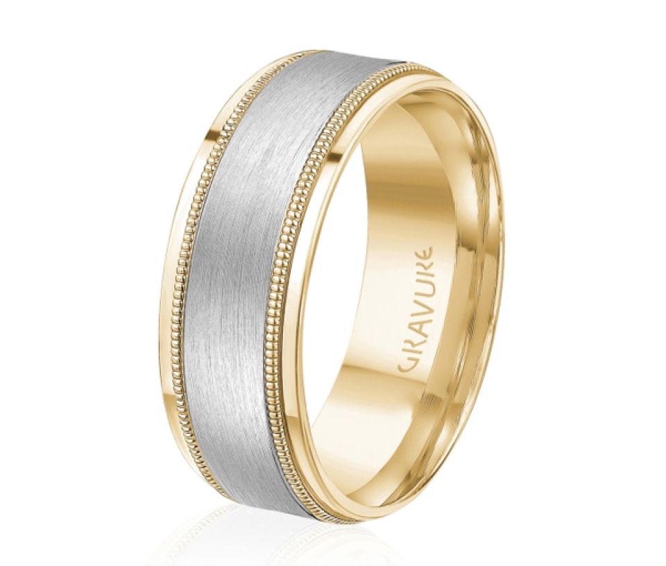 JONC EN OR OU EN PLATINE AVEC MOTIF MILGRAIN, SATINÉ AU CENTRE - ML GH1373YW14 - MALO 